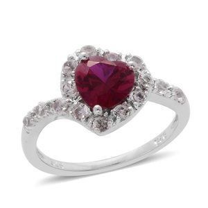 Created Red Ruby & White Sapphire Ring in 925 Sterling Silver